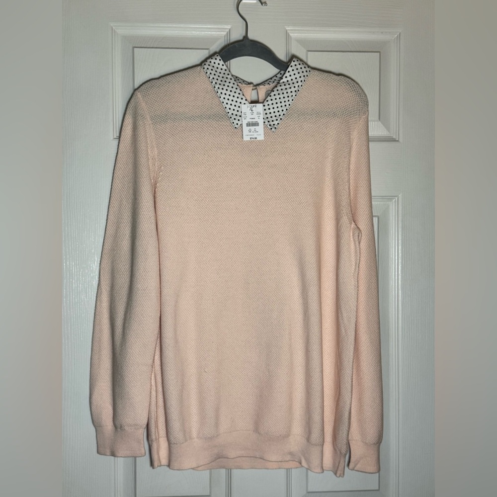 J. Crew Factory Women's Pink Sweater with Polka Dot Collar NWT $79.50 XL